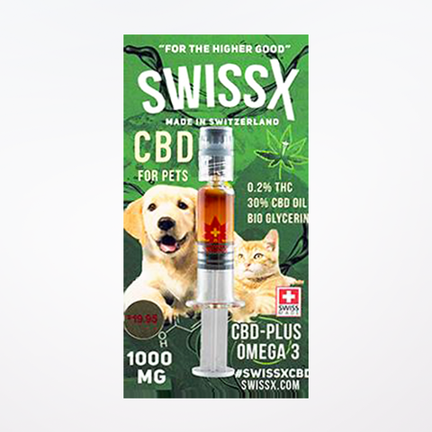 Swissx CBD Oil for Pets, with Omega 3 (0.2% THC, 30% CBD) - 1 gram Syringe